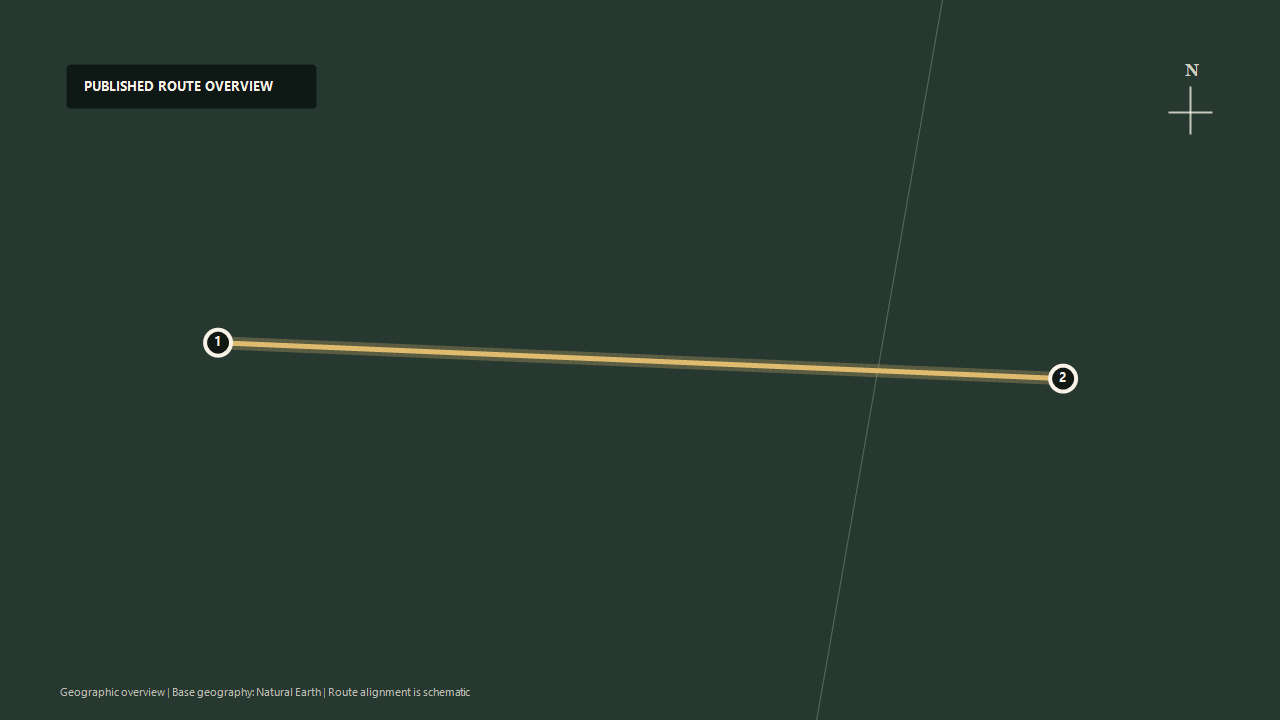 Schematic geographic route overview for Arctic Train: Narvik to Bjørnfjell