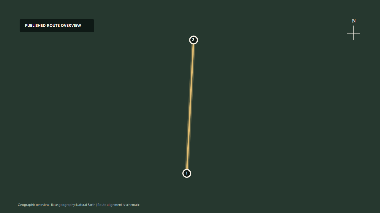 Schematic geographic route overview for Grand Canyon Railway: Williams to Grand Canyon Village