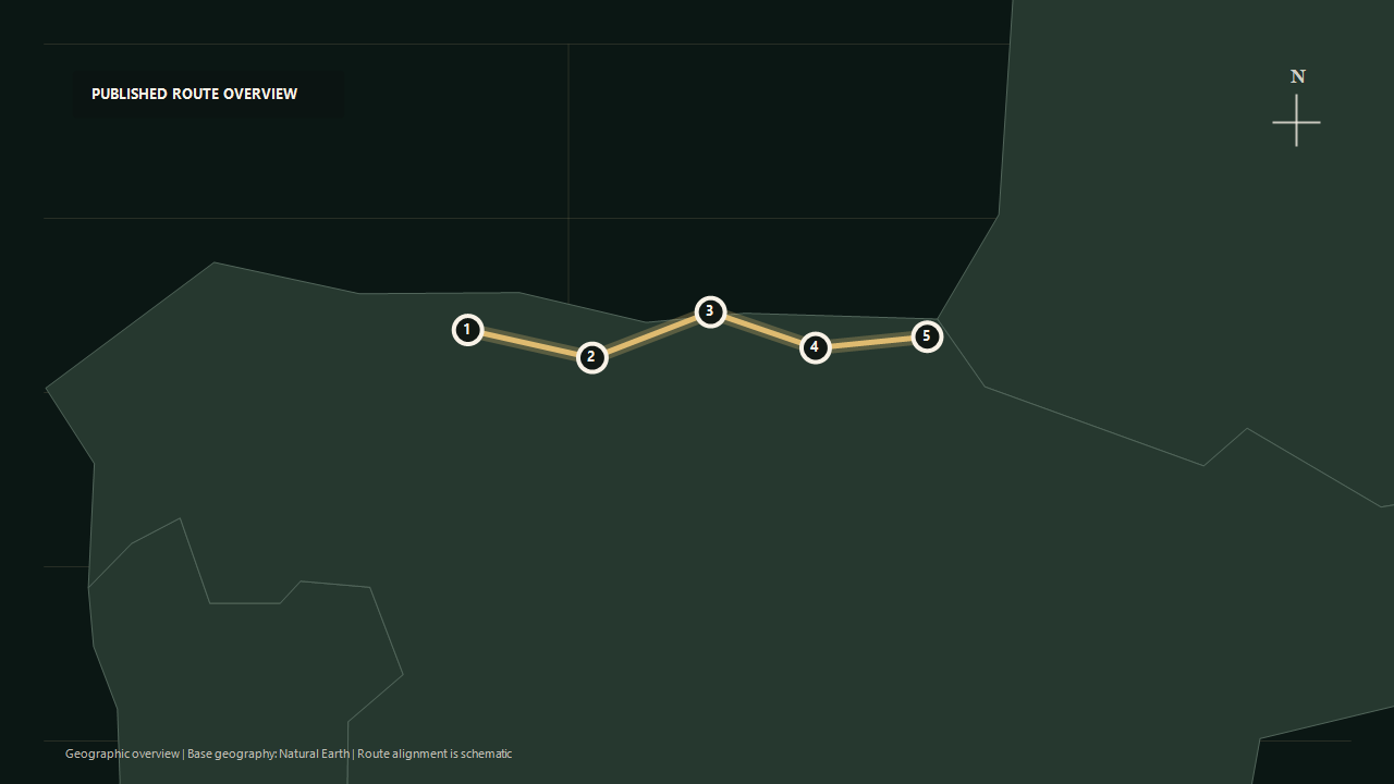 Geographic overview of the published Short Northern Route: Oviedo to San Sebastián route: Oviedo to Picos de Europa to Santander to Bilbao to San Sebastián