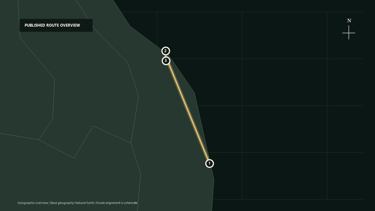 Geographic overview of the published Quy Nhon to Da Nang route: Diêu Trì / Quy Nhon to Central Vietnam coast to Da Nang