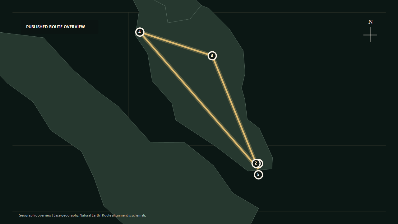 Geographic overview of the published Wild Malaysia route: Singapore to Johor to Taman Negara region to Penang to Singapore